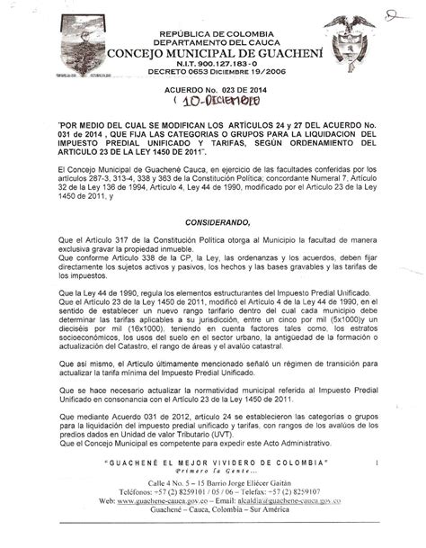 Acuerdo 023 Alcaldía de Guachené