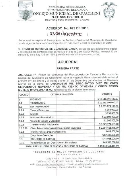 Acuerdo 029 de 2015   Municipio de Guachené