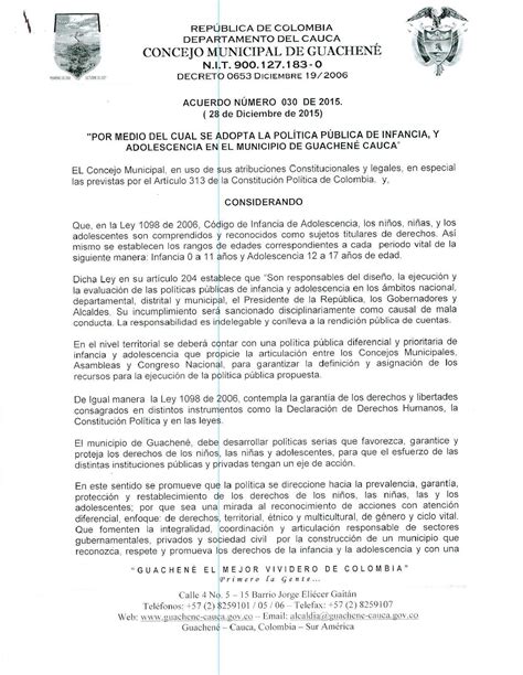 Acuerdo No. 030 de 2015   Municipio de Guachené   CALAMEO Downloader