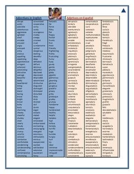 Adjectives English Spanish, Adjetivos Ingles Espanol, Dual ...