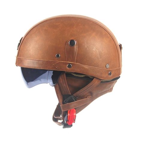 Adult Leather Helmets For Motorcycle Retro Half Cruise ...