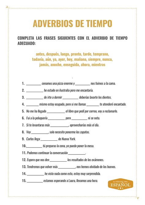 Adverbios de tiempo | Teaching spanish, Spanish worksheets ...