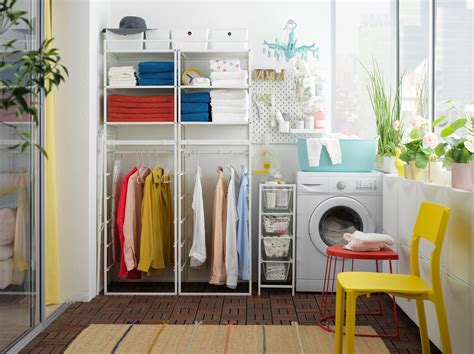 Affordable laundry room with JONAXEL shelving unit   IKEA