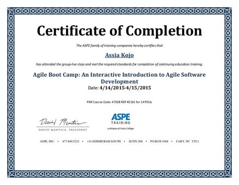 Agile Management Certificate of Completion