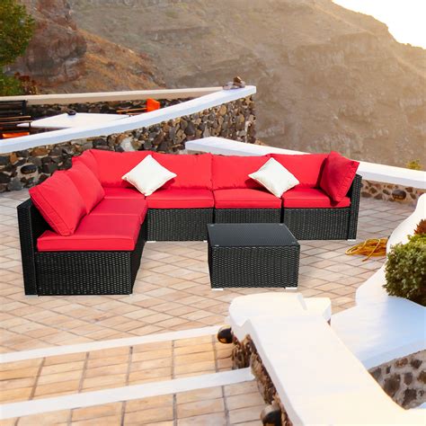 Ainfox Outdoor Patio Furniture 7 Pieces PE Rattan Wicker Sectional Sofa ...