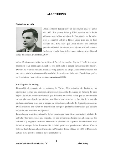 Alan Turing: Síntesis de su vida | Alan Turing | Áreas de informática