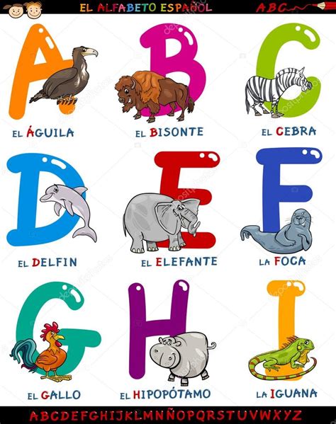 Alfabeto español dibujos animados con animales — Vector de stock ...