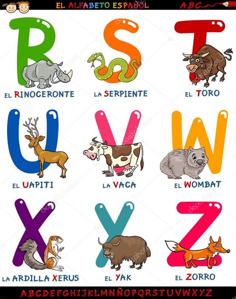 Alfabeto español dibujos animados con animales — Vector de stock ...