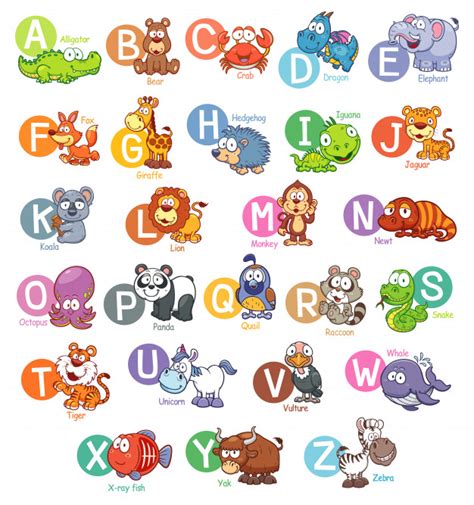 Alfabeto inglés de animales de dibujos animados | Vector ...