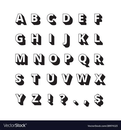 Alphabet long shadows font bold letters Royalty Free Vector
