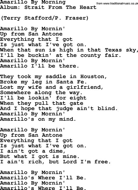 Amarillo By Morning, by George Strait   lyrics