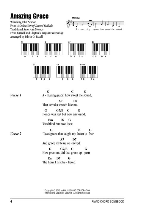 Amazing Grace  Piano Chords/Lyrics    Print Sheet Music Now