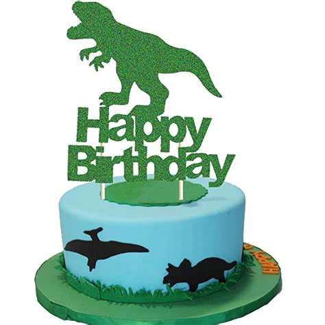 Amazon.com: Dinosaur Cake Topper Green Glitter T Rex Happy ...