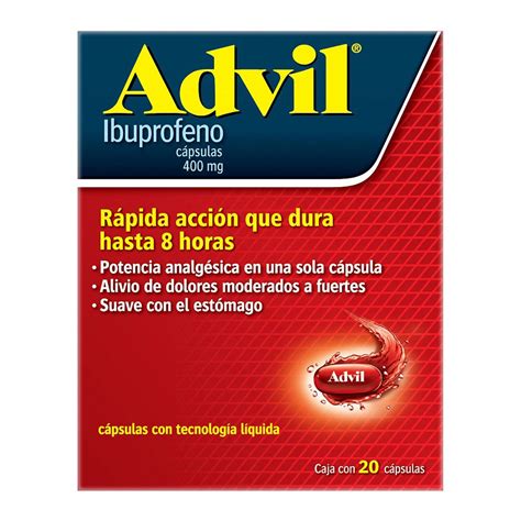 Analgésico Advil 400 mg Dolores Moderados a Fuertes Caja ...