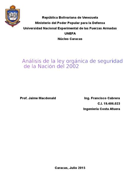 Análisis de La Ley Orgánica de Seguridad de La Nación 2002