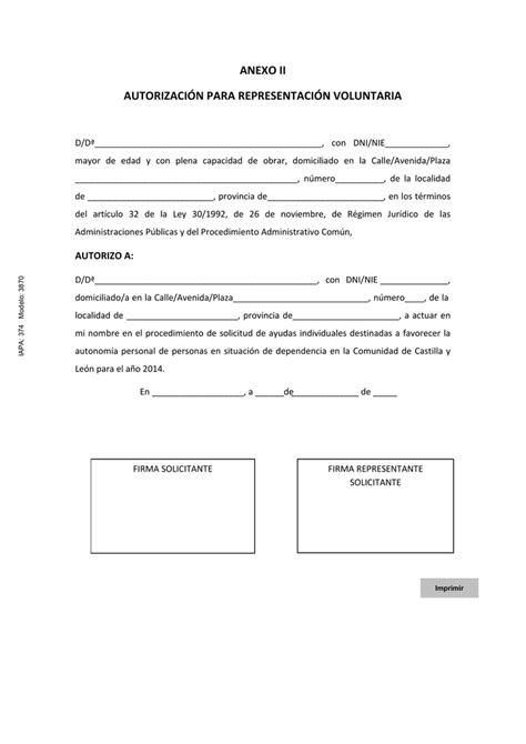 ANEXO II AUTORIZACIÓN PARA REPRESENTACIÓN VOLUNTARIA