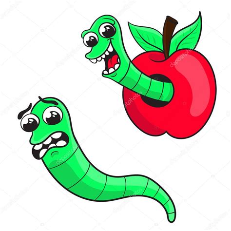 Animado: un gusano | dibujos animados de gusano en una manzana, un ...