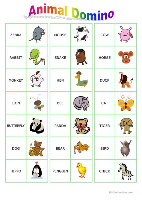Animal Dominoes worksheet   Free ESL printable worksheets made by teachers