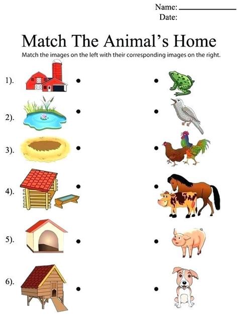 Animal Matching Worksheet For Kids Parts Worksheets Kindergarten ...