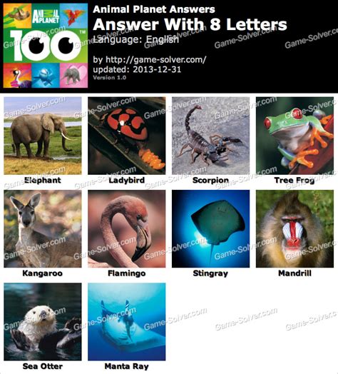 Animal Planet 8 Letters   Game Solver
