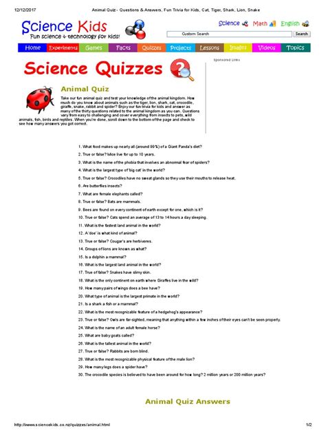 Animal Quiz Questions & Answers: Fun Trivia For Kids ...