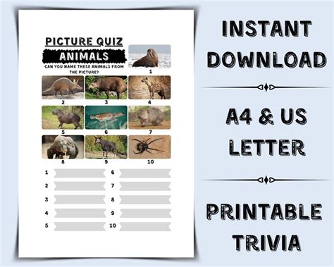 Animal Trivia Printable   Trivia Printable