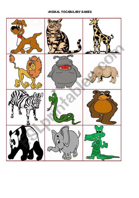 animal vocabulary games   ESL worksheet by ingrid10