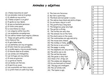 Animals and Adjectives in Spanish/ Animales y Adjetivos en ...