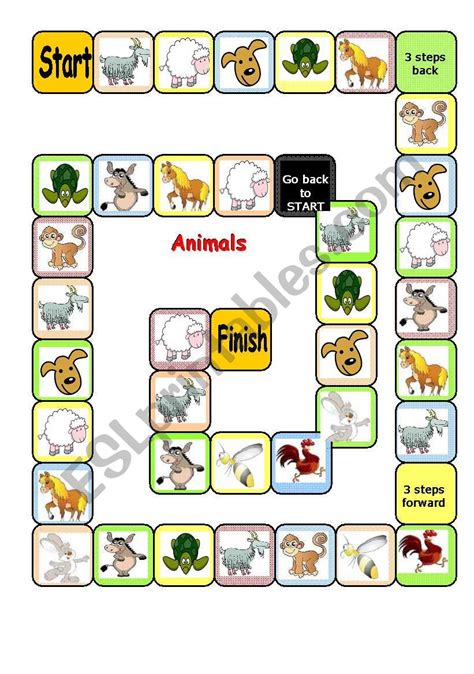 Animals. Board game   ESL worksheet by Ladan22