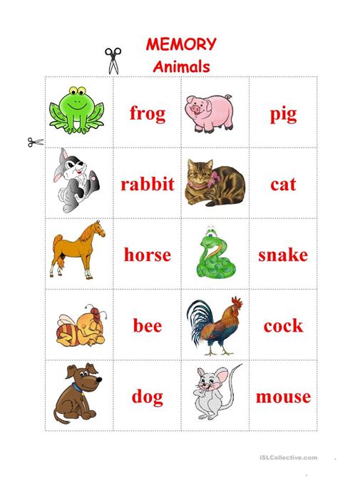 ANIMALS MEMORY Game   English ESL Worksheets for distance learning and ...