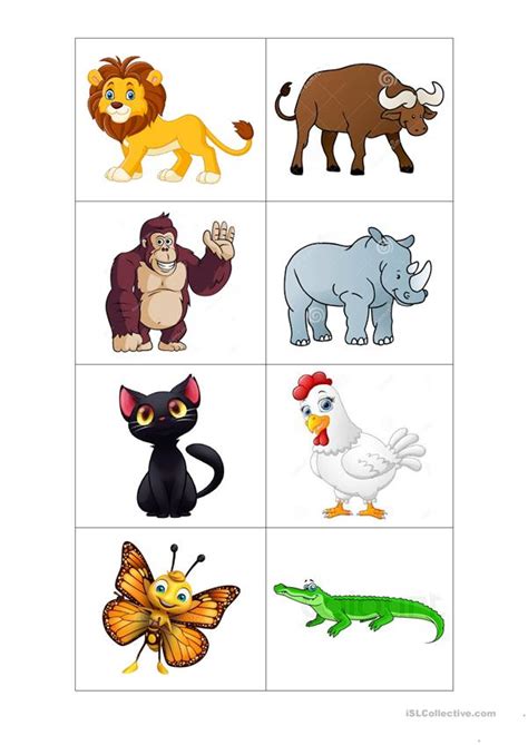 ANIMALS MEMORY GAME   English ESL Worksheets for distance learning and ...
