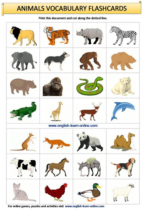 Animals Vocabulary in English   With Games Pictures Audio and Quizzes