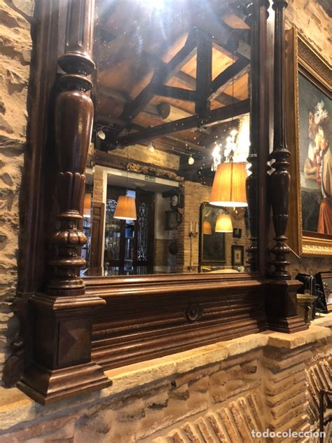 antiguo enorme espejo original de madera roble   Comprar ...