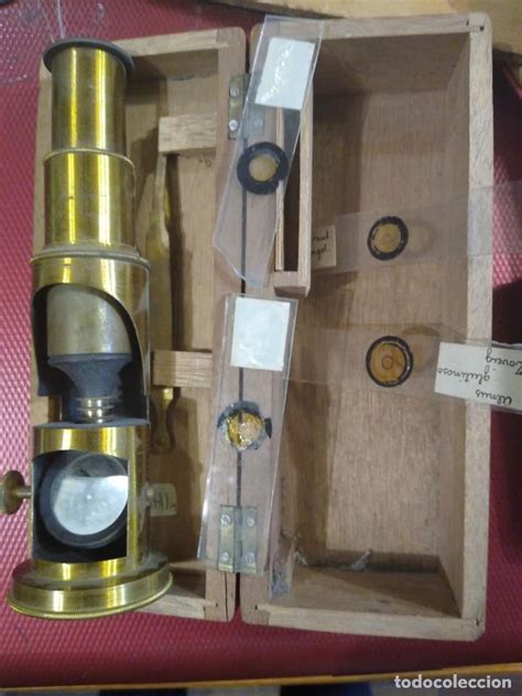 antiguo microscopio portátil con caja de madera   Comprar ...
