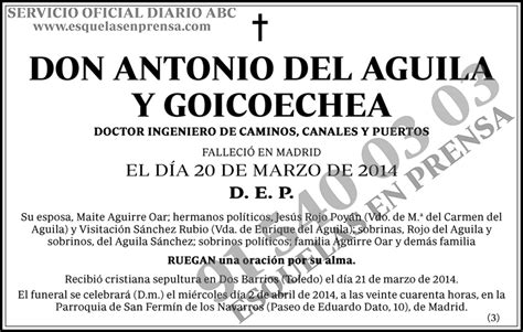 Antonio del Águila y Goicoechea | Esquelas en Prensa
