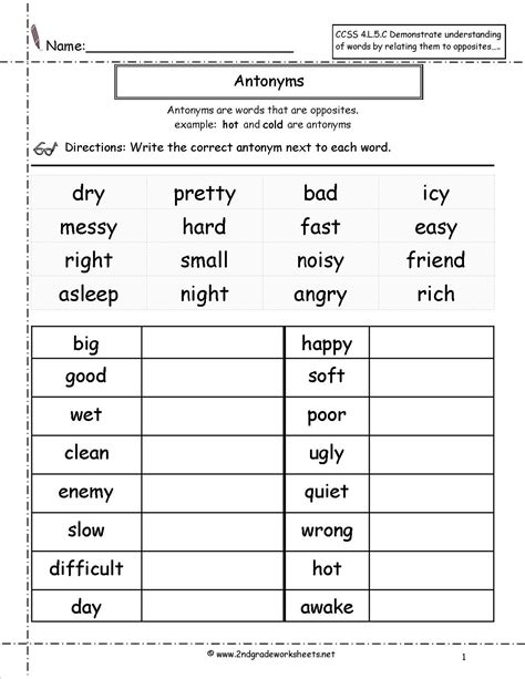 antonyms worksheet | 2nd grade worksheets, 1st grade ...