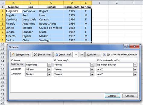 Aprende y Enseña Excel: Como ordenar datos en Excel con ...