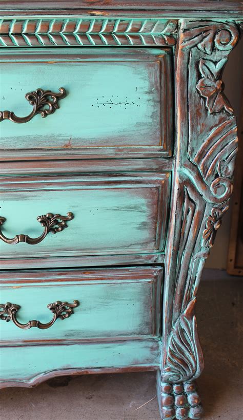 Aqua Turquoise Distressed French Armoire Dresser With Aged ...