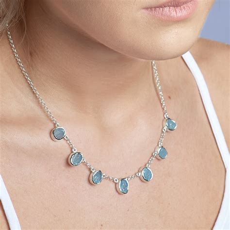Aquamarine Gemstone Handmade Silver Ladies Necklace   Poppy Silk