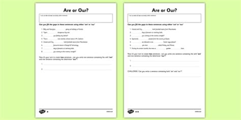 Are or Our? Differentiated Worksheet / Worksheet Pack ...