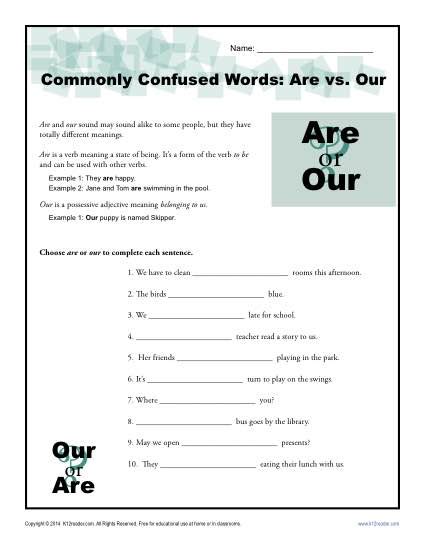 Are vs. Our Worksheet | Easily Confused Words