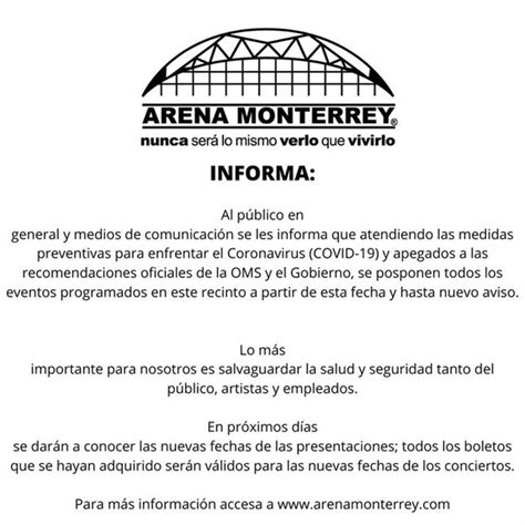 Arena Monterrey anuncia que todos sus eventos serán pospuestos hasta ...