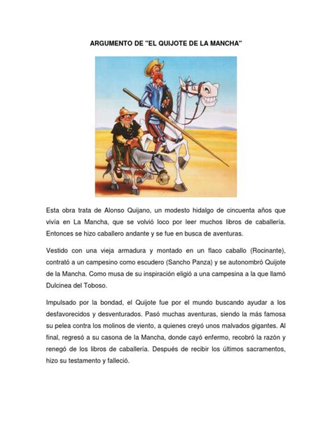 Argumento de la obra El Quijote de La Mancha | Don Quijote | Novelas ...