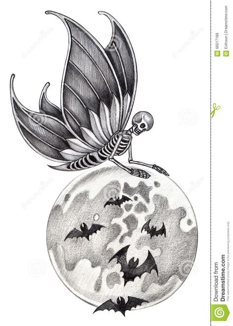 Art Skull Fairy Halloween Tattoo. Stock Illustration ...