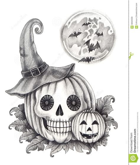 Art Skull Pumpkin Halloween Day. Stock Illustration ...