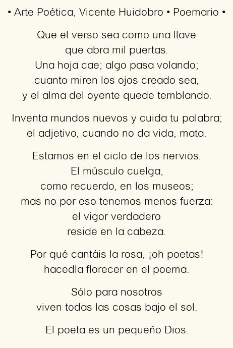 Arte Poética, Vicente Huidobro: Poema original en análisis