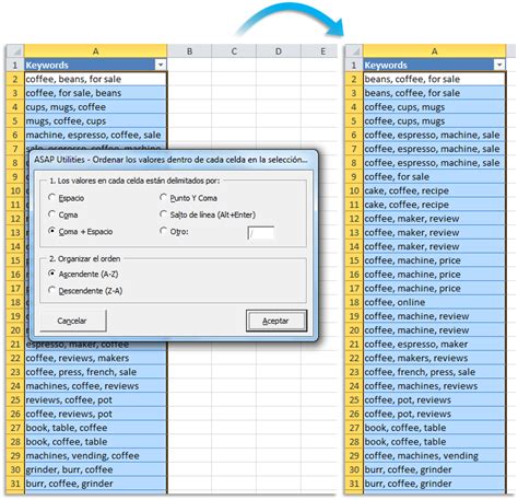 ASAP Utilities for Excel   Texto » Ordenar los valores ...