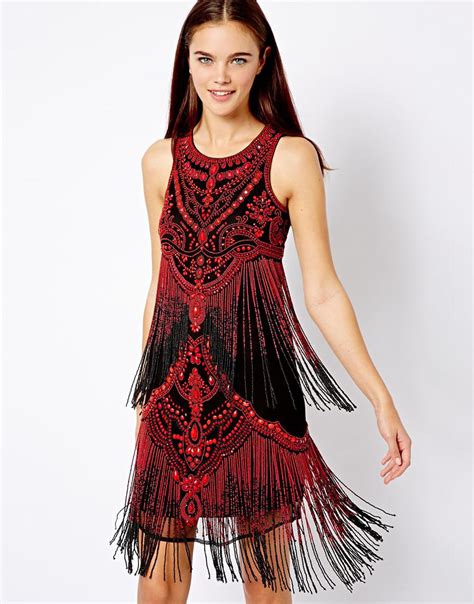 Asos River Island Beaded Fringe Dress in Red | Lyst