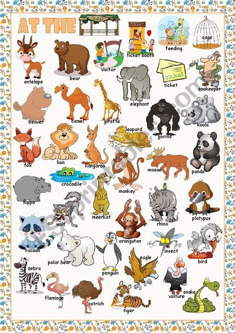 At the Zoo  Picture Dictionary    ESL worksheet by kissnetothedit
