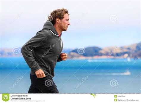 Athlete Man Running In Sweatshirt Hoodie Stock Image ...